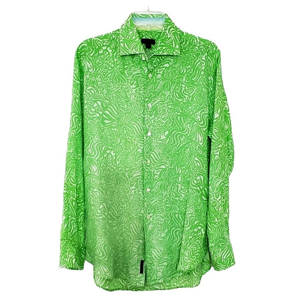 Vintage Lilly Pulitzer via Palm Beach Men's LS Green Tropical Wyeth Shirt S